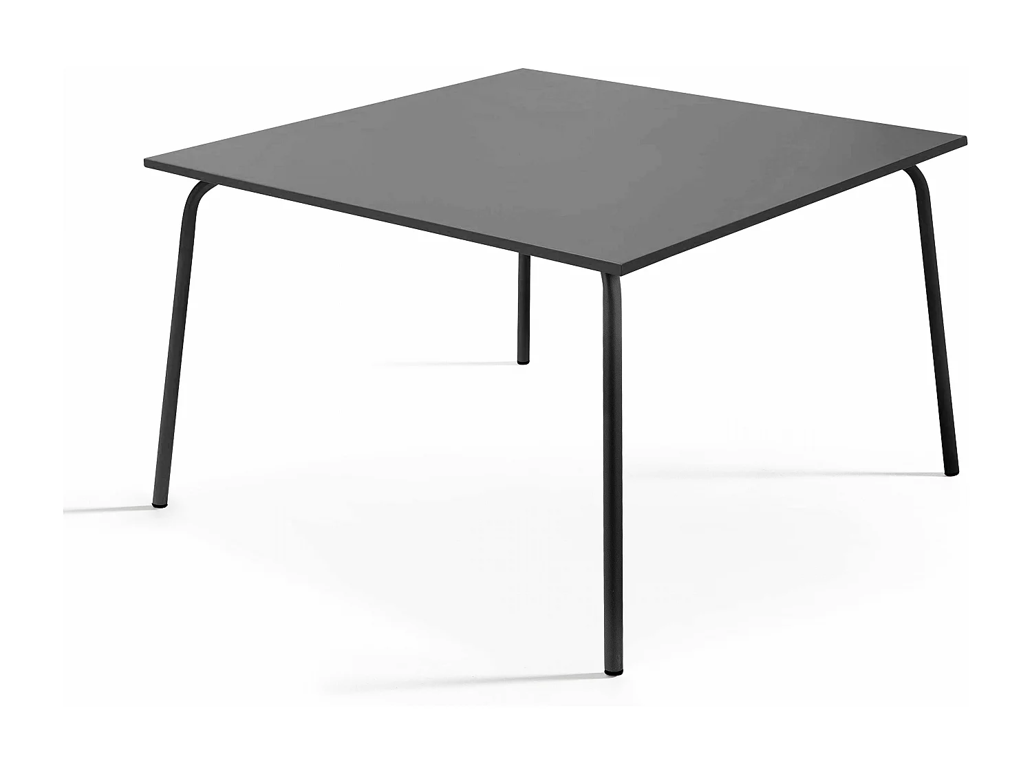 Set van een vierkante tuin tafel en 4 banken in antraciet metaal