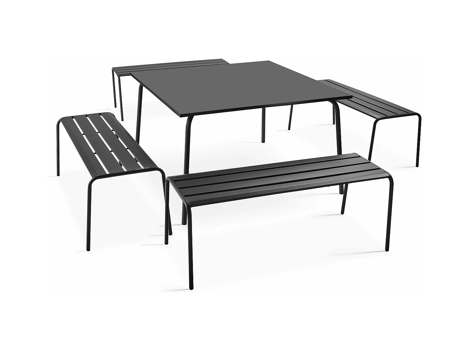 Ensemble table de jardin carrée et 4 bancs en métal anthracite - Palavas