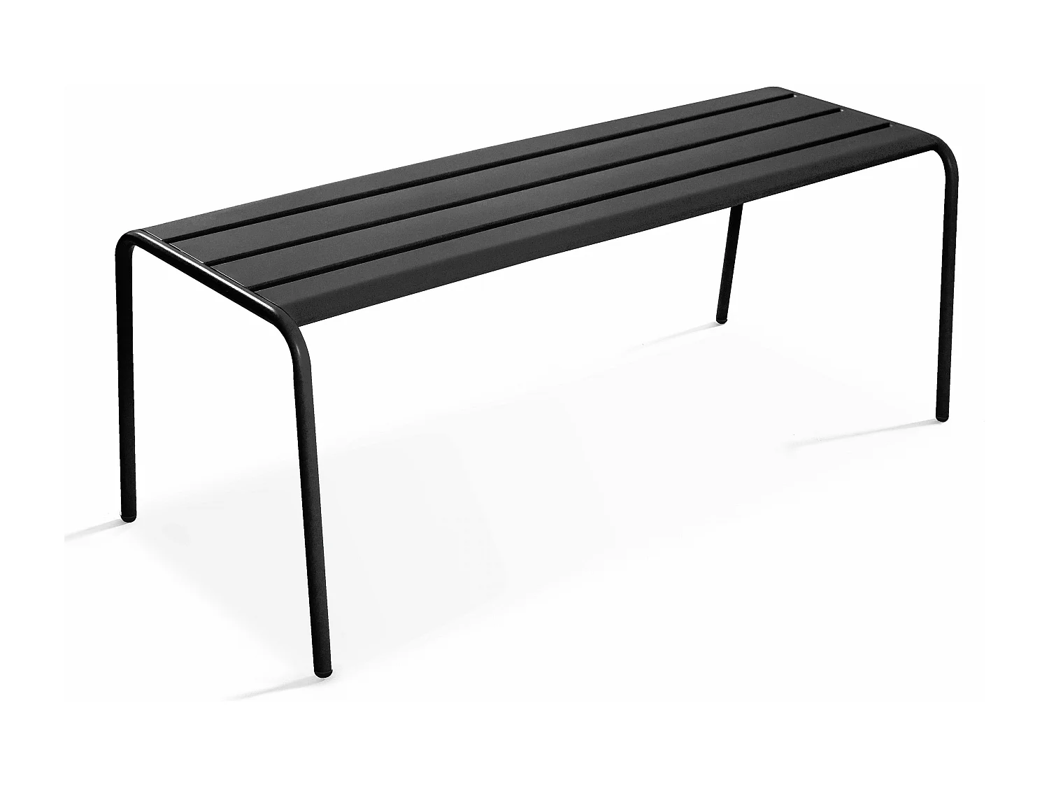 Set van een vierkante tuin tafel en 4 banken in antraciet metaal