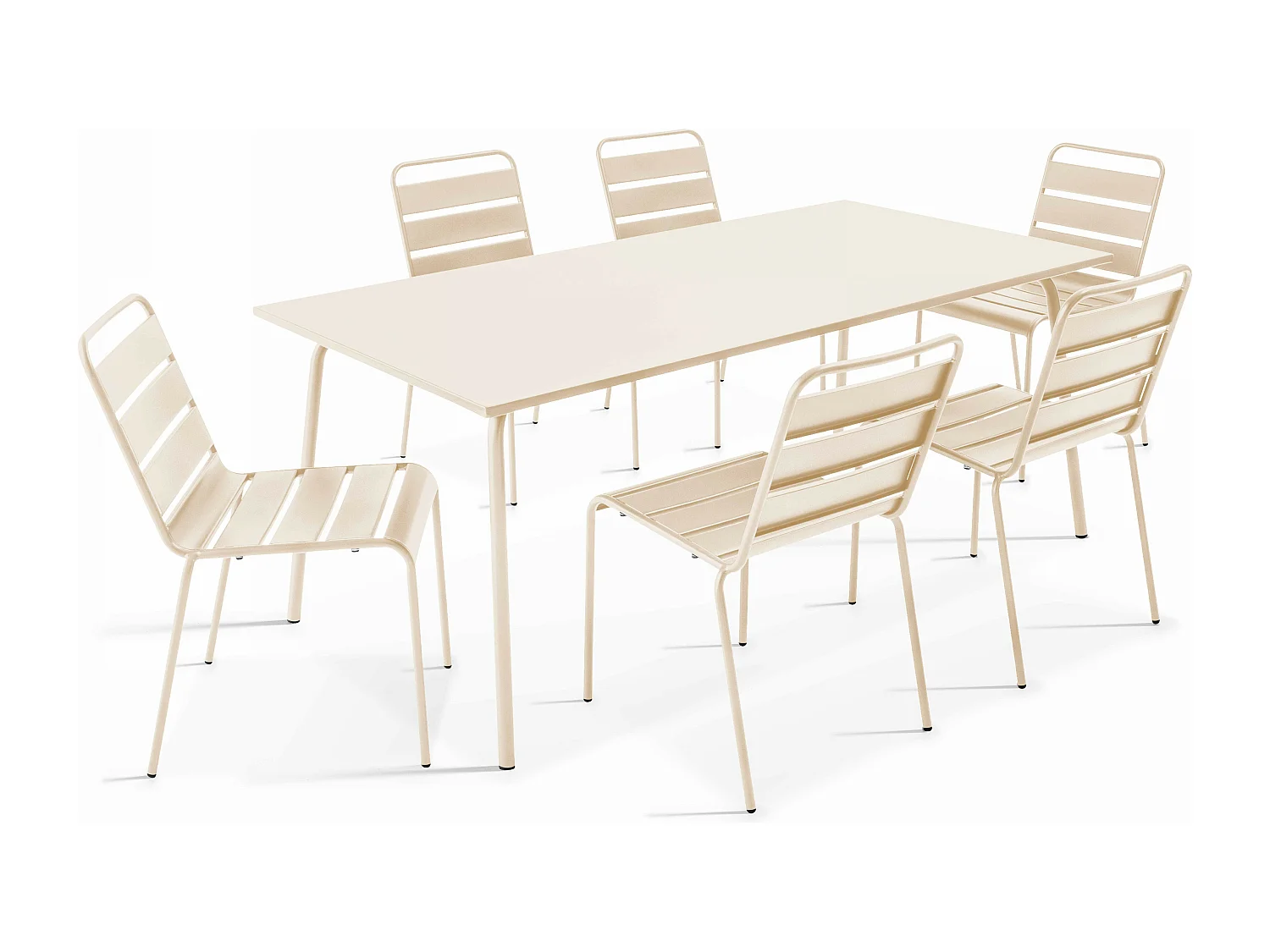 Ensemble table de jardin et 6 chaises en métal ivoire - Palavas