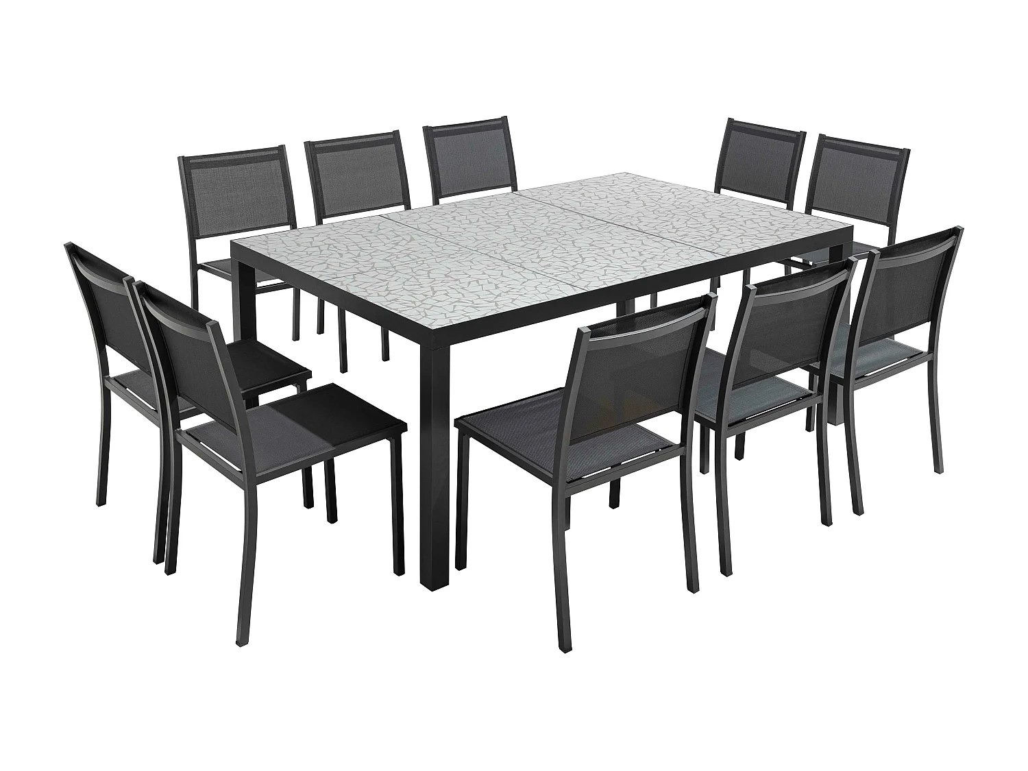 Ensemble table de jardin en céramique effet mozaic avec 10 chaises  - Tivoli