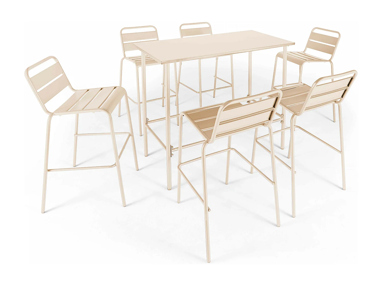Ensemble table haute de jardin et 6 chaises en métal ivoire - Palavas