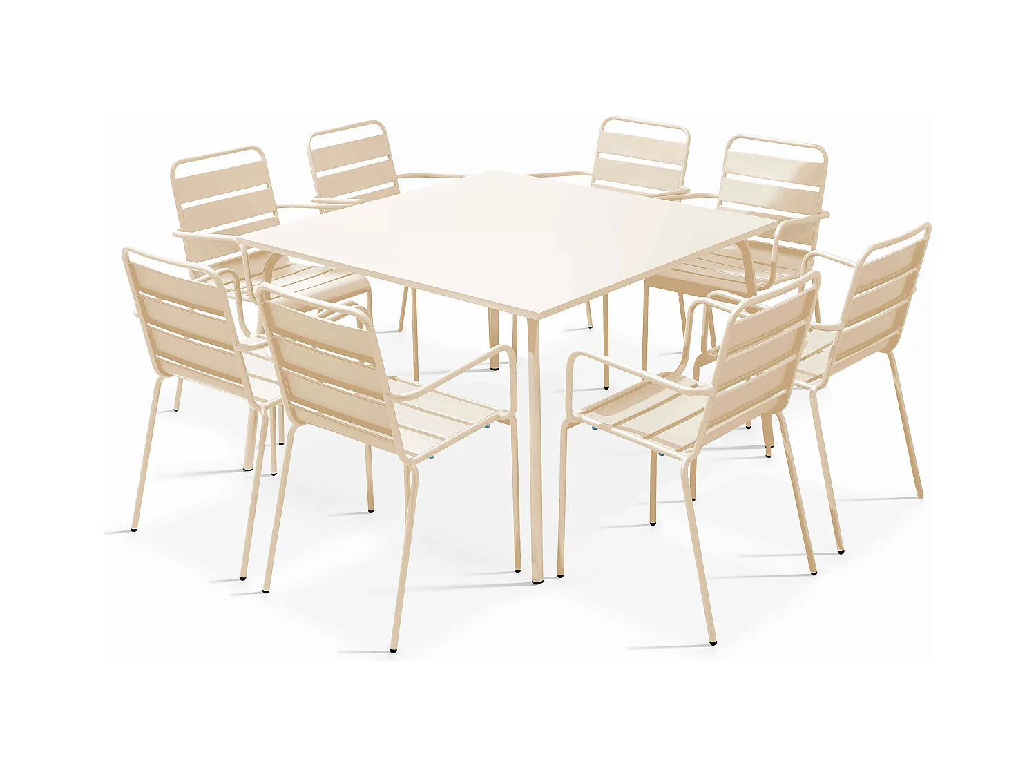 Ensemble table de jardin carrée et 8 fauteuils en métal ivoire - Palavas