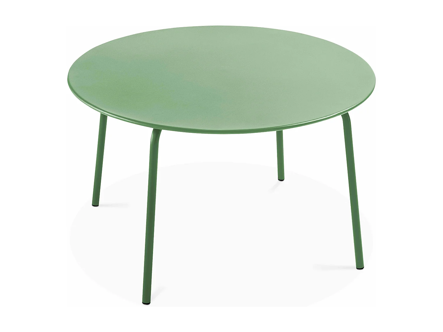 Set van een ronde tuin tafel en 6 fauteuils van groen cactus staal