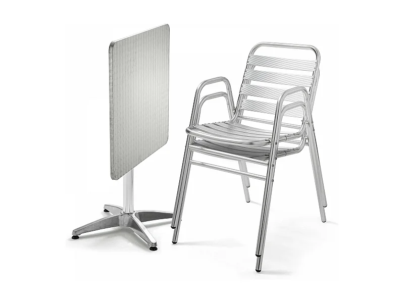 Kantelbare bistro tuinset met 2 zitplaatsen, grijs aluminium