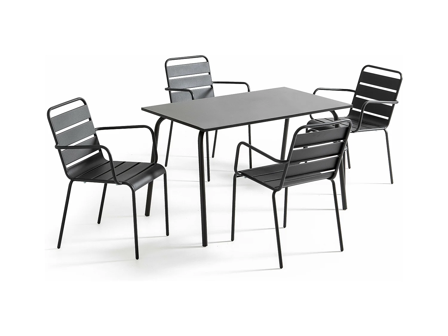 Ensemble table de jardin et 4 fauteuils en métal anthracite - Palavas