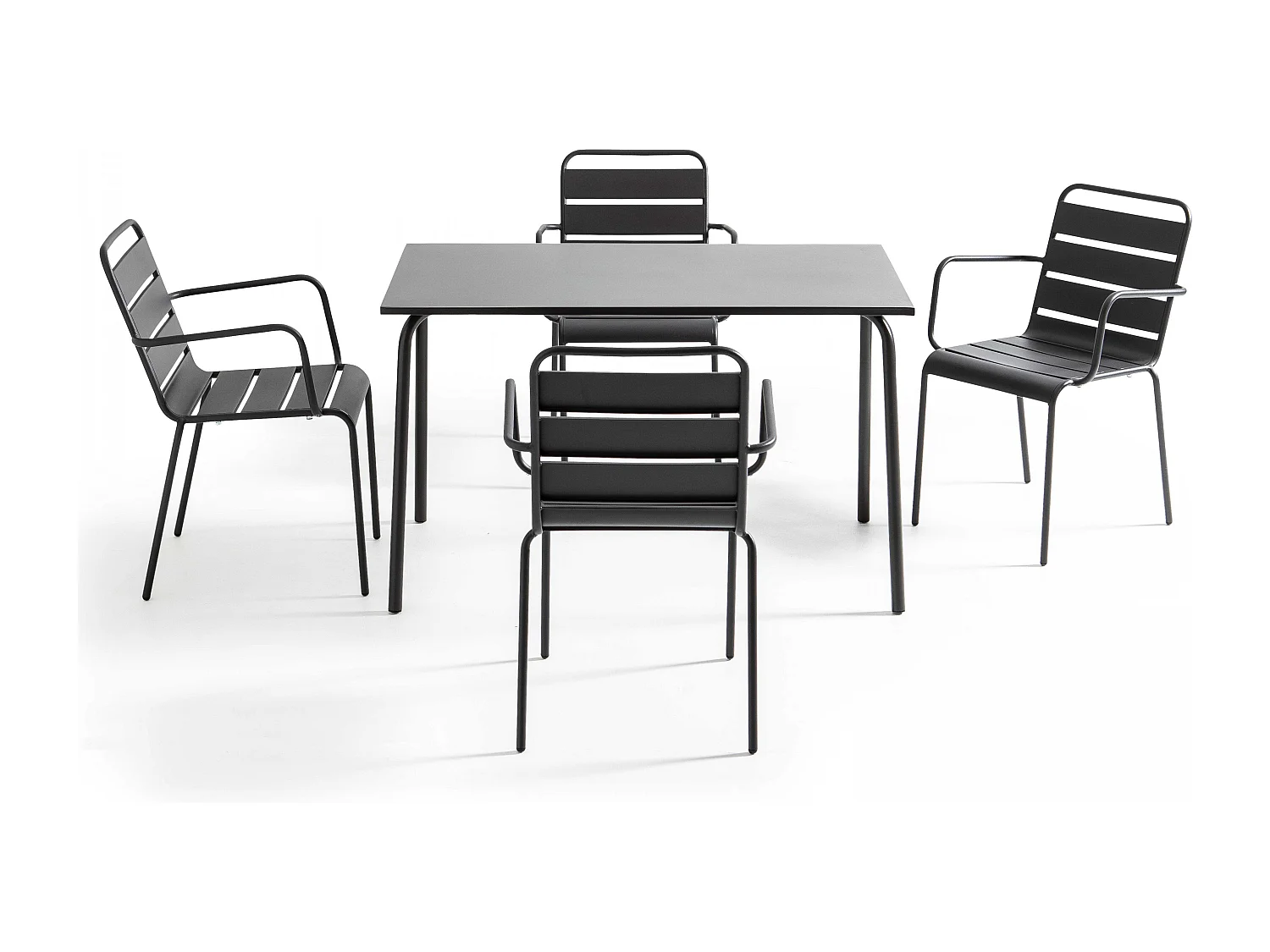 Tuinset met tafel en 4 fauteuils van antraciet metaal