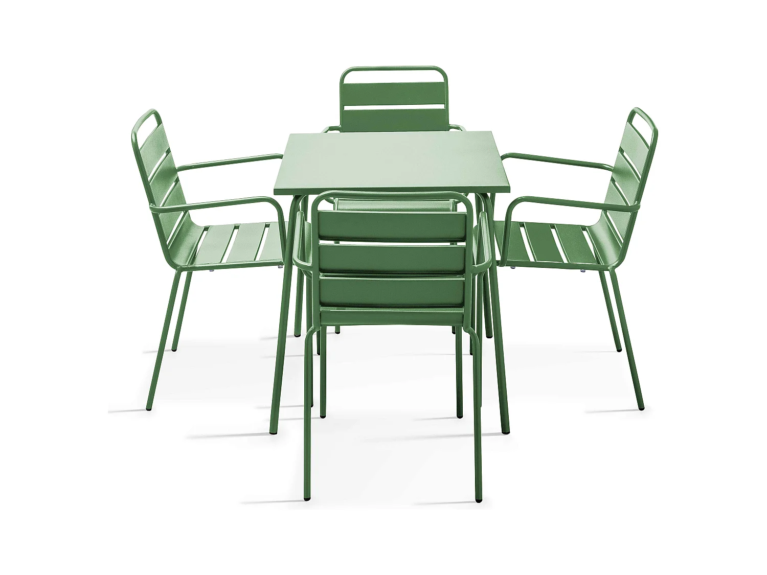 Ensemble table de jardin carrée et 4 fauteuils acier vert cactus - Palavas