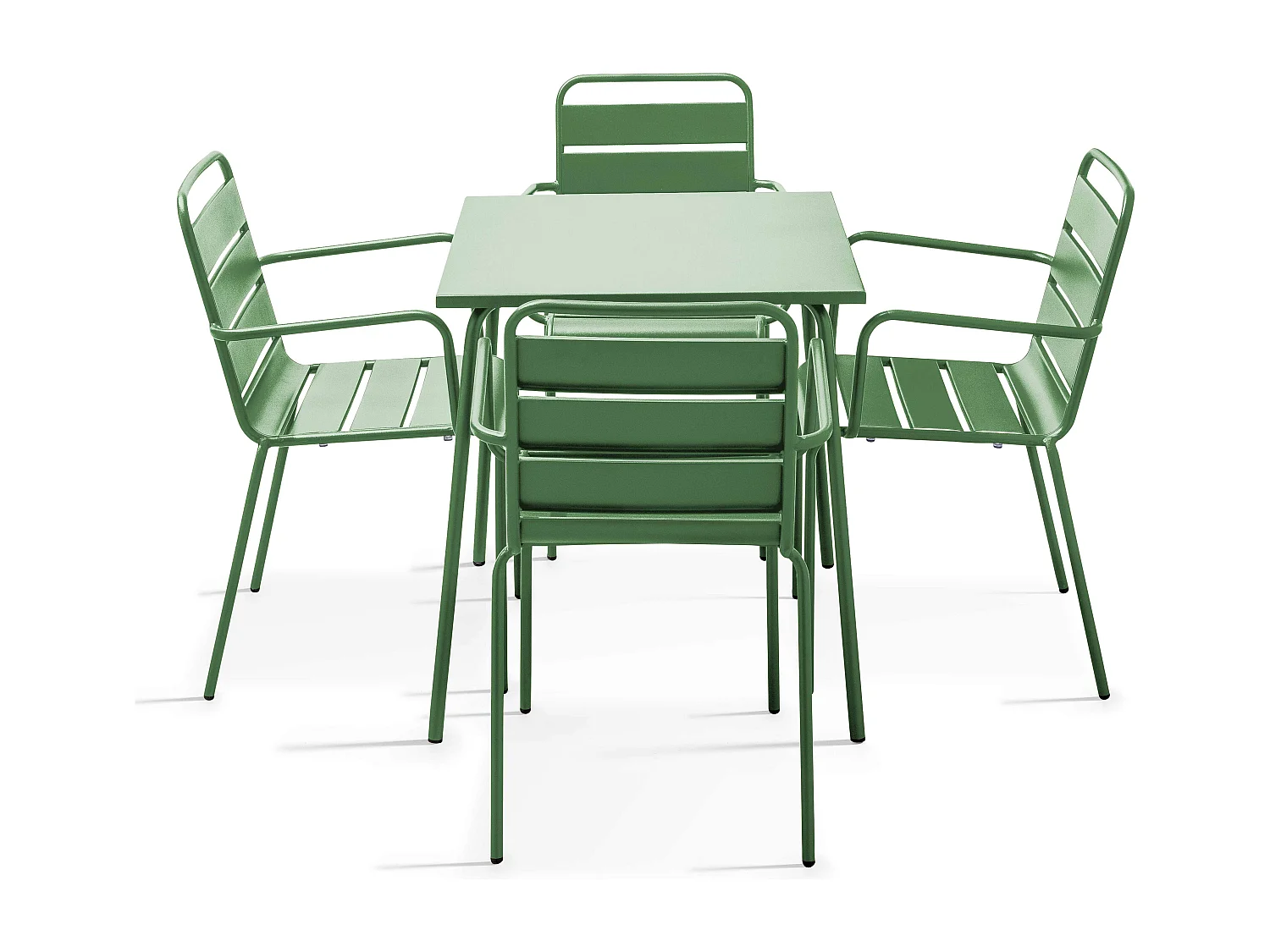 Ensemble table de jardin carrée et 4 fauteuils acier vert cactus - Palavas