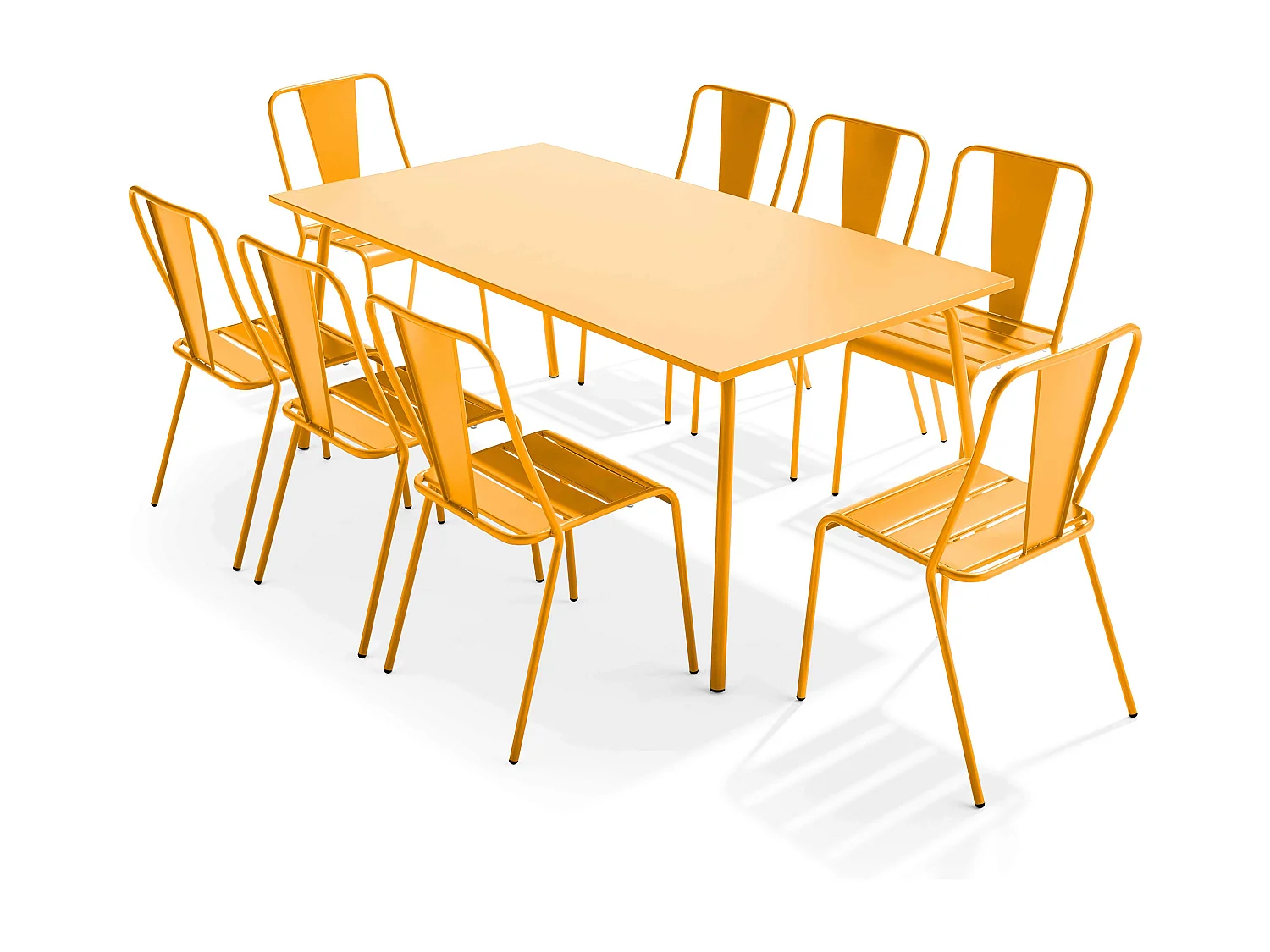 Ensemble table de jardin et 8 chaises bistrot en acier jaune - Palavas
