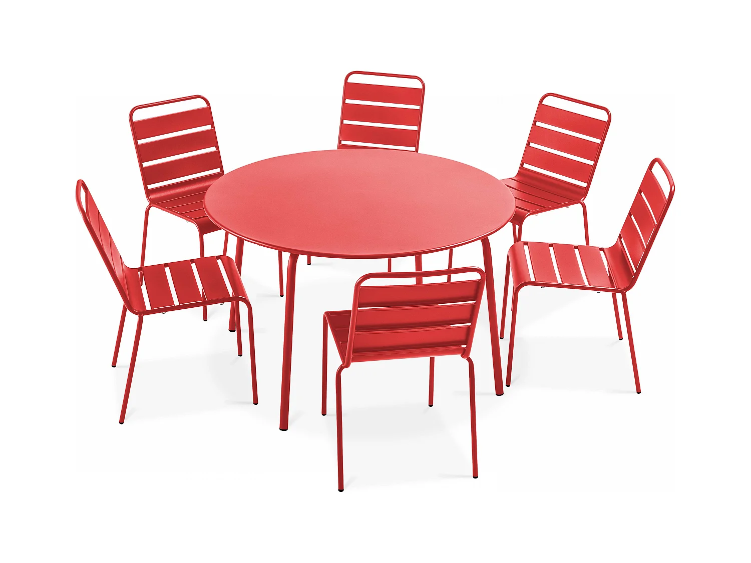 Ensemble table de jardin ronde et 6 chaises en métal rouge - Palavas