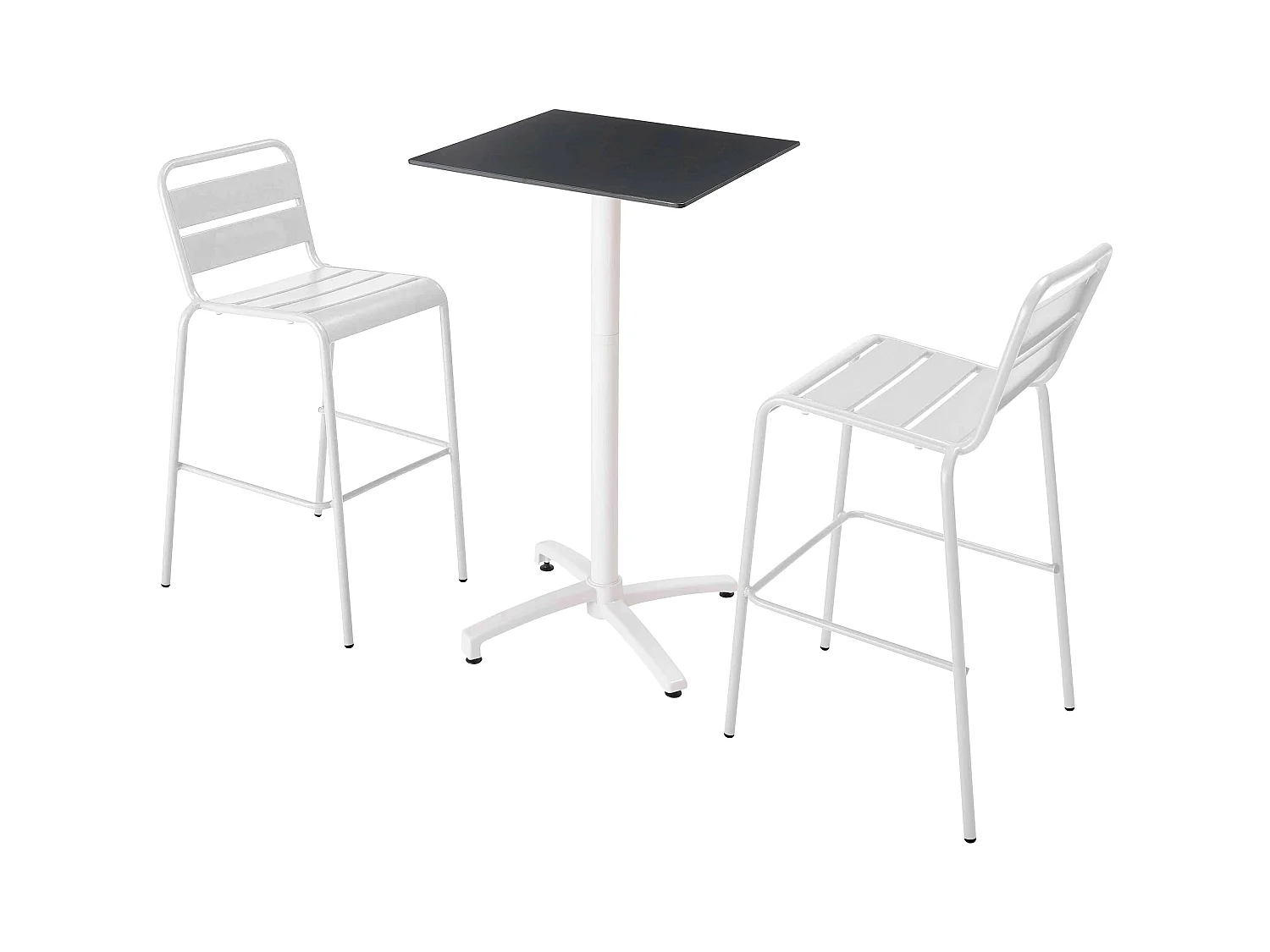 Ensemble table haute stratifié noir et 2 chaises hautes blanc