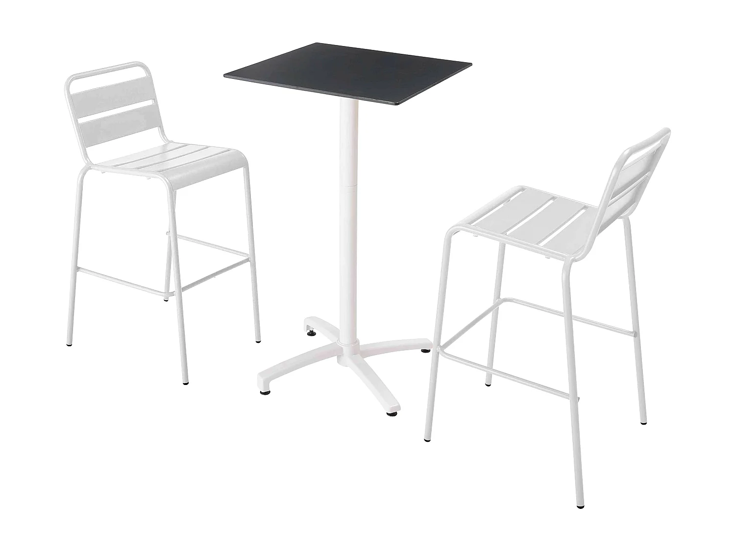 Ensemble table haute stratifié noir et 2 chaises hautes blanc