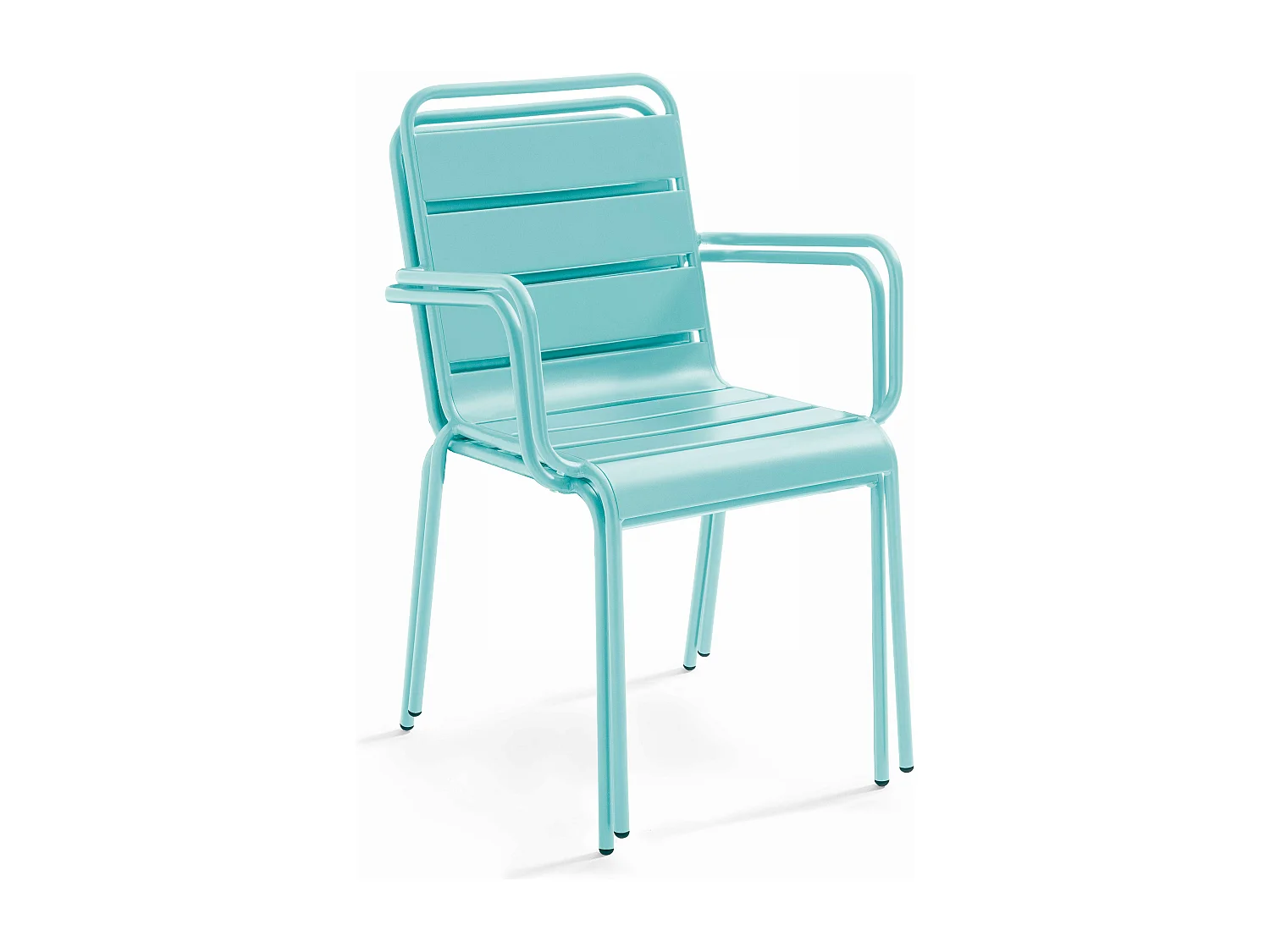 Ensemble table de jardin et 6 fauteuils en métal turquoise - Palavas