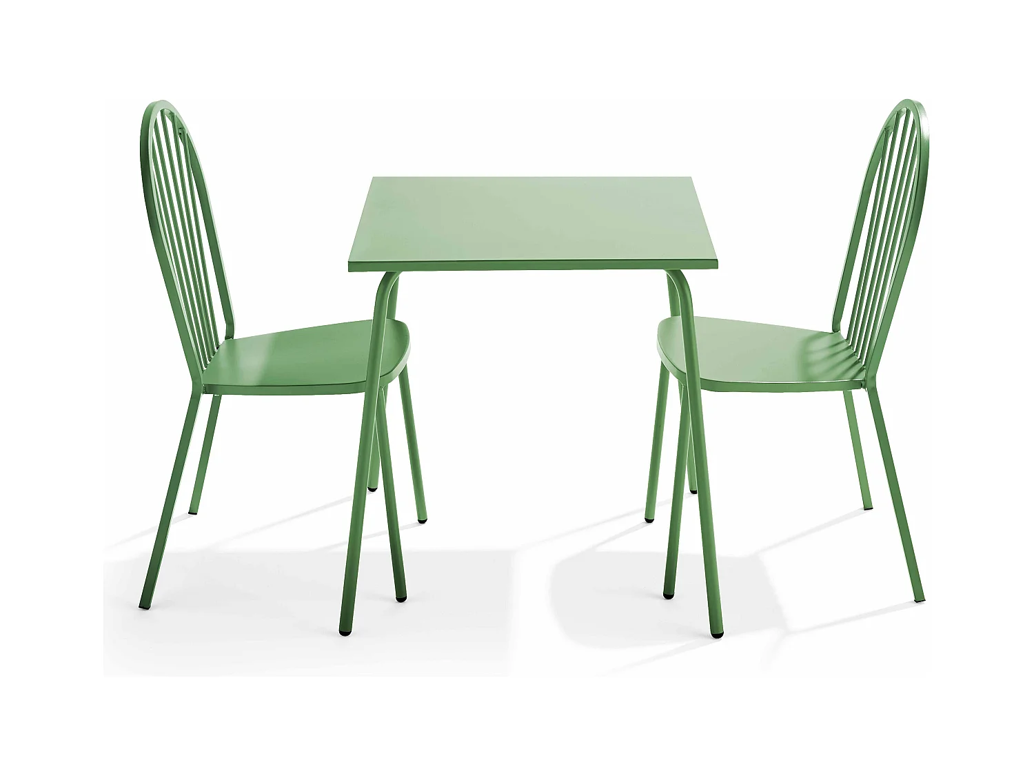 Ensemble table de jardin bistrot et 2 chaises en acier vert cactus - Palavas