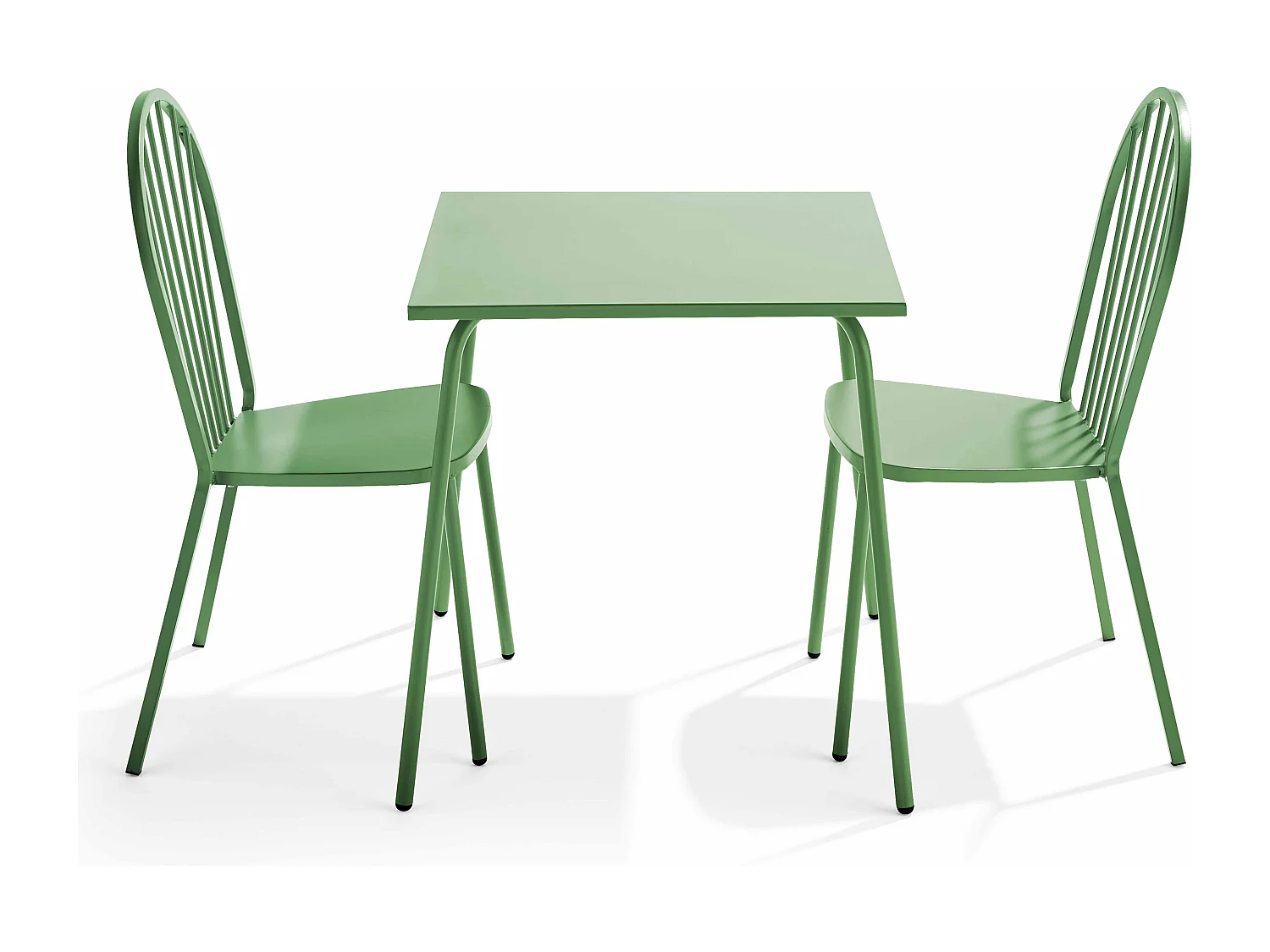 Ensemble table de jardin bistrot et 2 chaises en acier vert cactus - Palavas