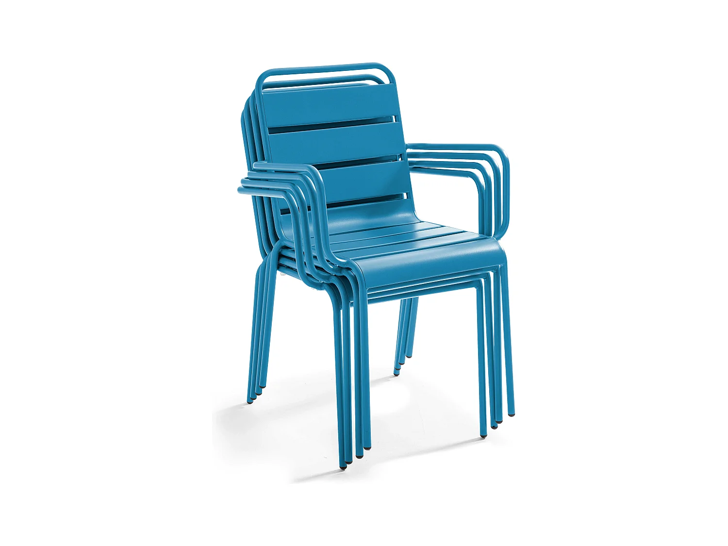 Ensemble table de jardin et 4 fauteuils en métal bleu pacific - Palavas