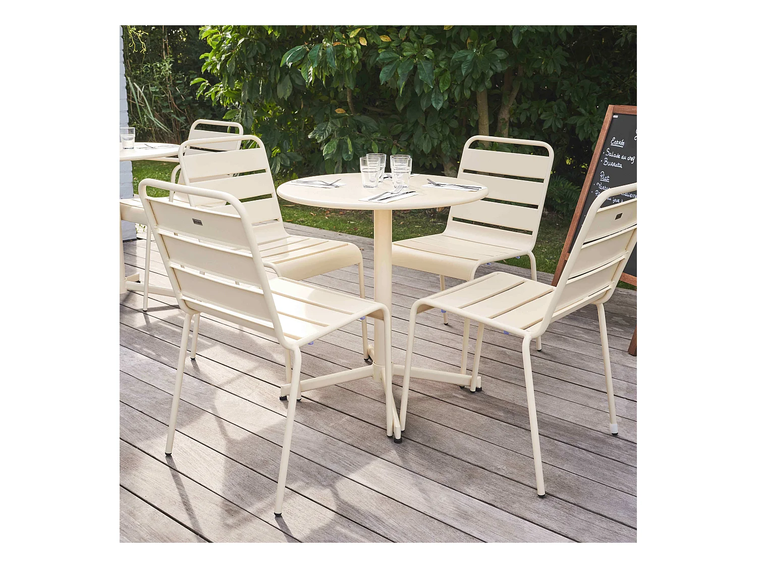 Ensemble table  de jardin ronde et 4 chaises en métal ivoire - Palavas