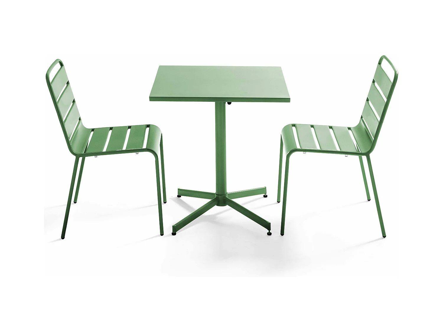 Ensemble table de jardin carrée et 2 chaises métal vert cactus - Palavas