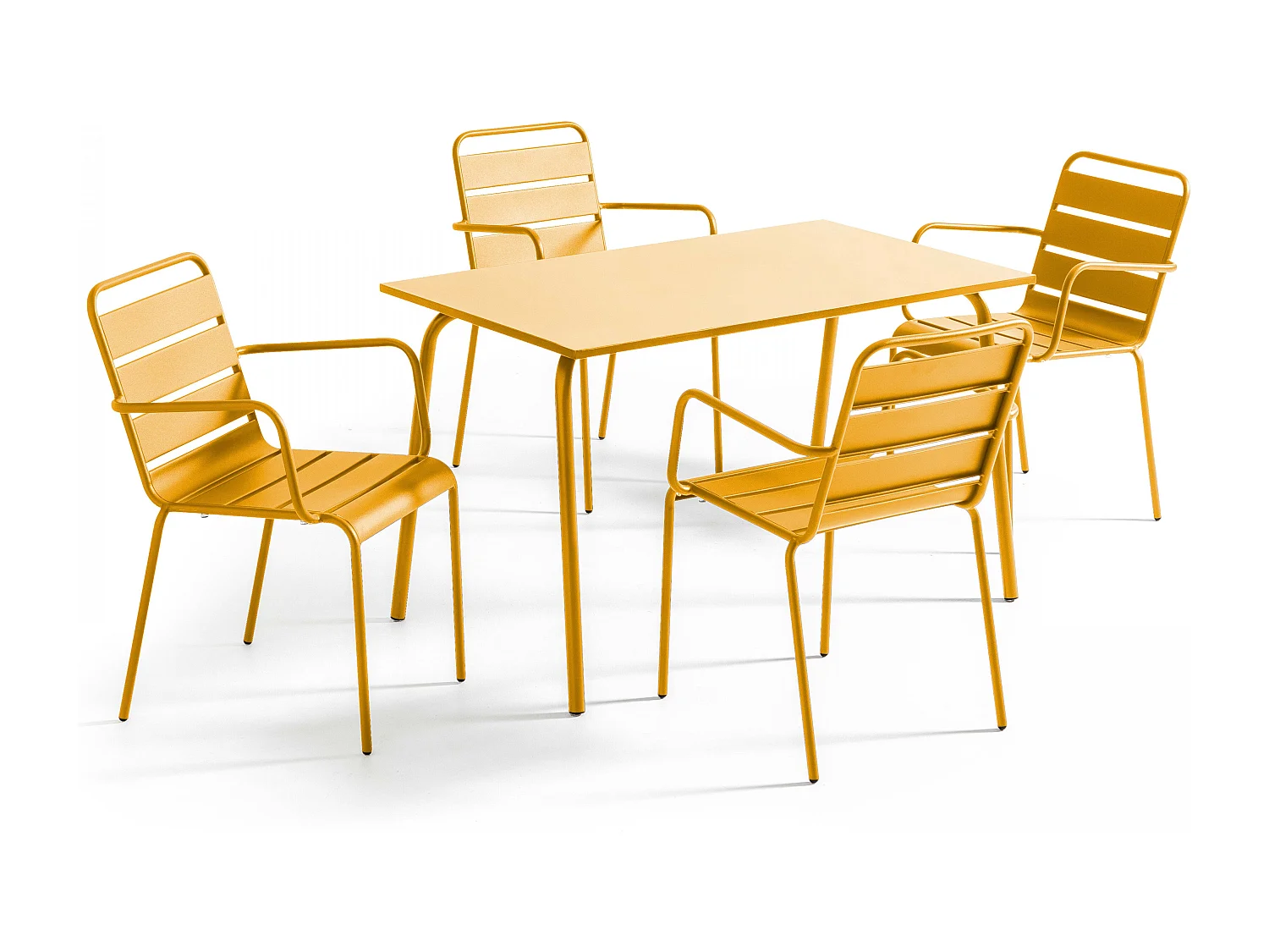 Ensemble table de jardin et 4 fauteuils en métal jaune - Palavas