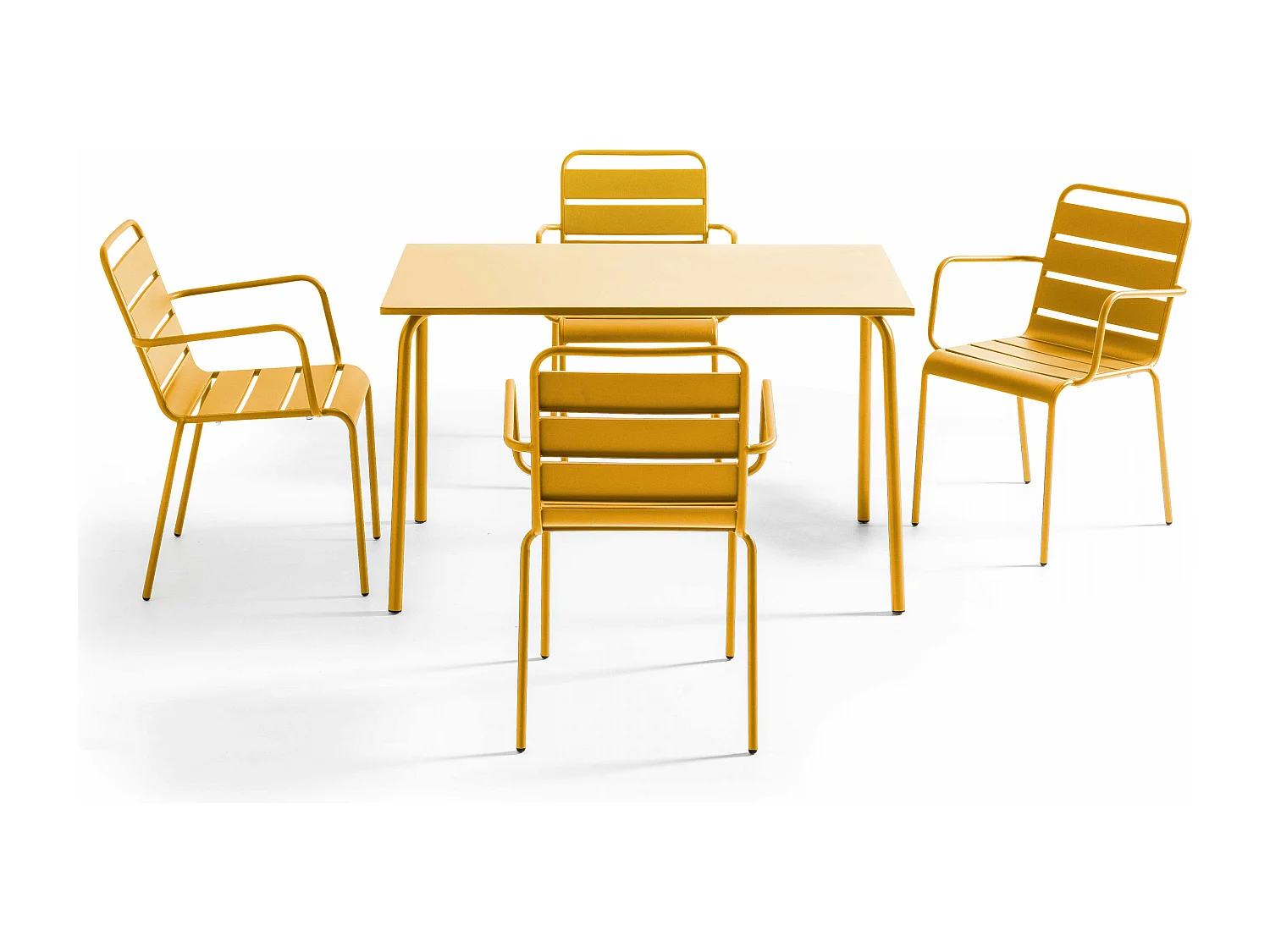 Ensemble table de jardin et 4 fauteuils en métal jaune - Palavas