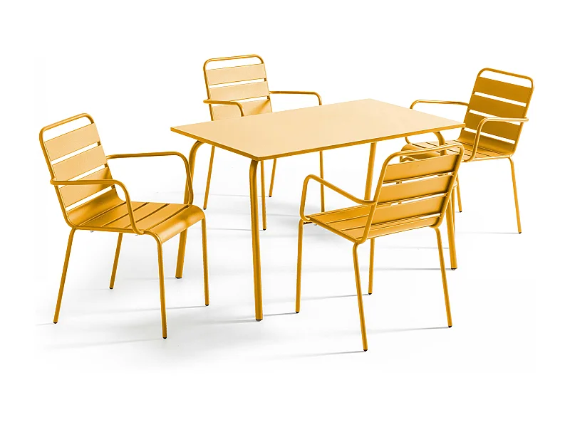 Tuinset met tafel en 4 gele fauteuils