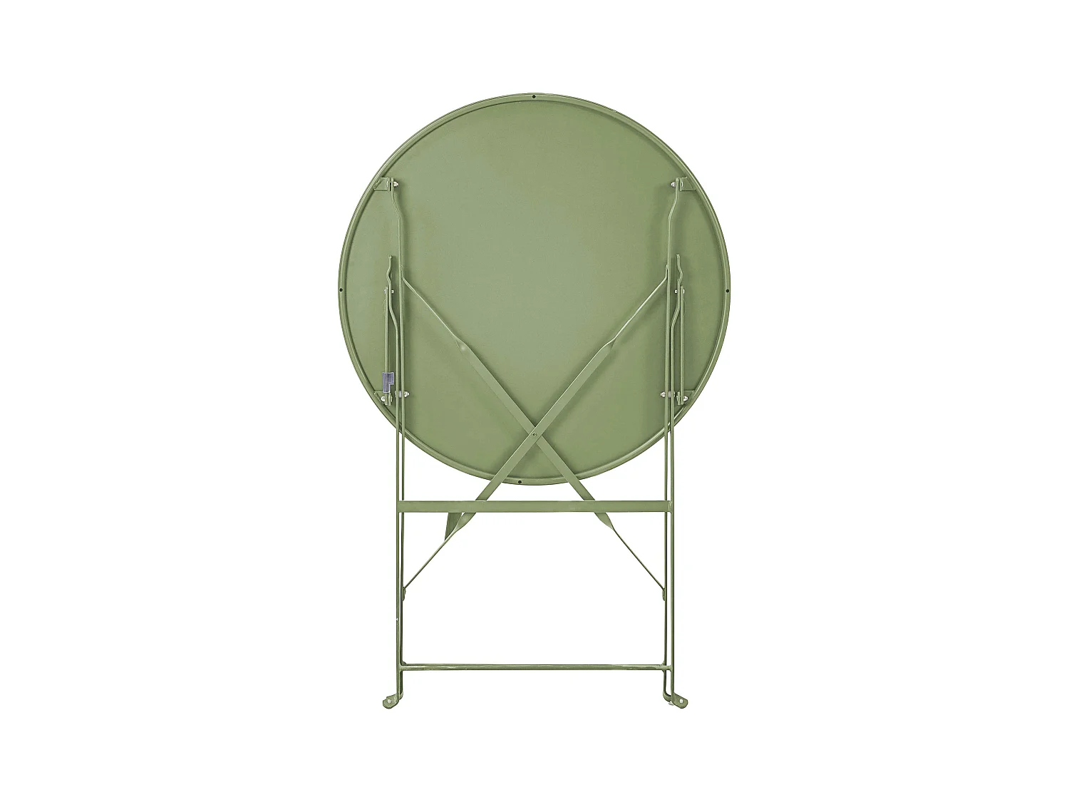 Ronde opvouwbare tuintafel en 2 lindegroene opvouwbare stoelen