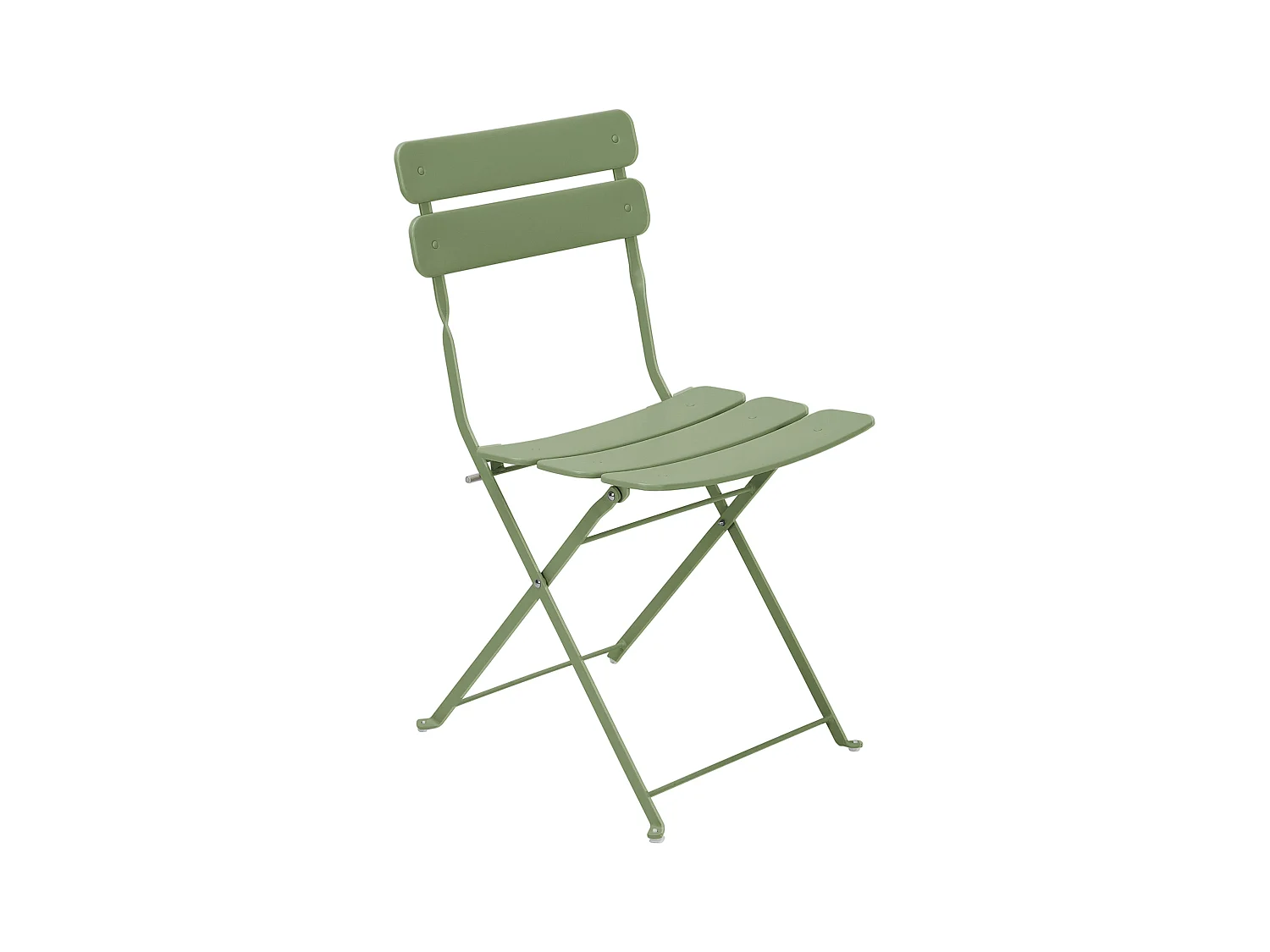 Ronde opvouwbare tuintafel en 2 lindegroene opvouwbare stoelen