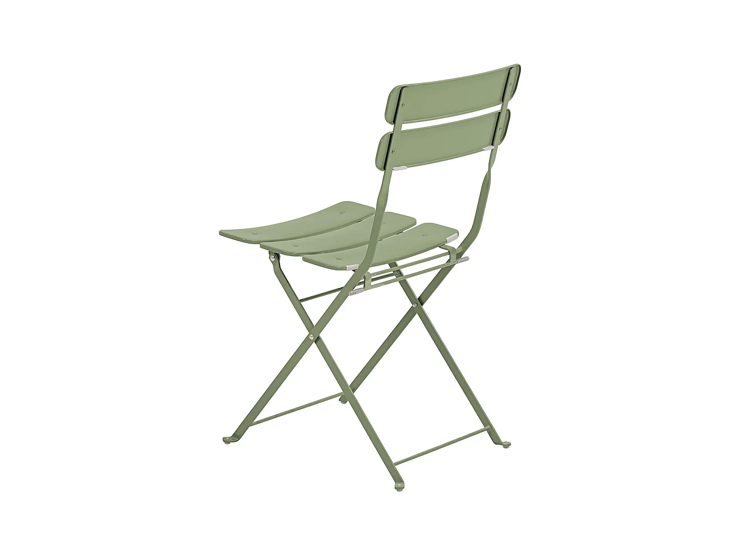 Ronde opvouwbare tuintafel en 2 lindegroene opvouwbare stoelen