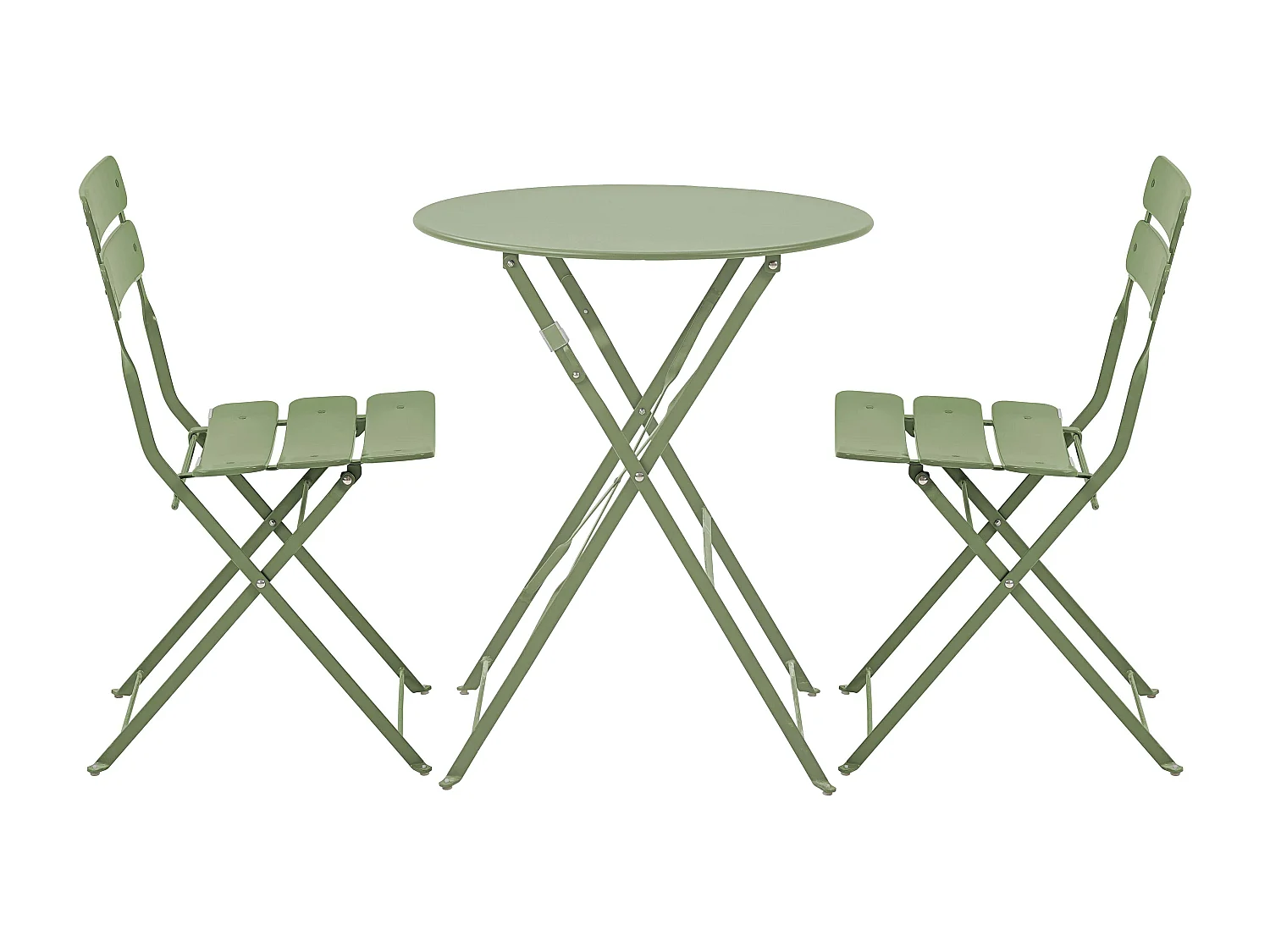 Table de terrasse ronde pliante et 2 chaises pliantes vert tilleul