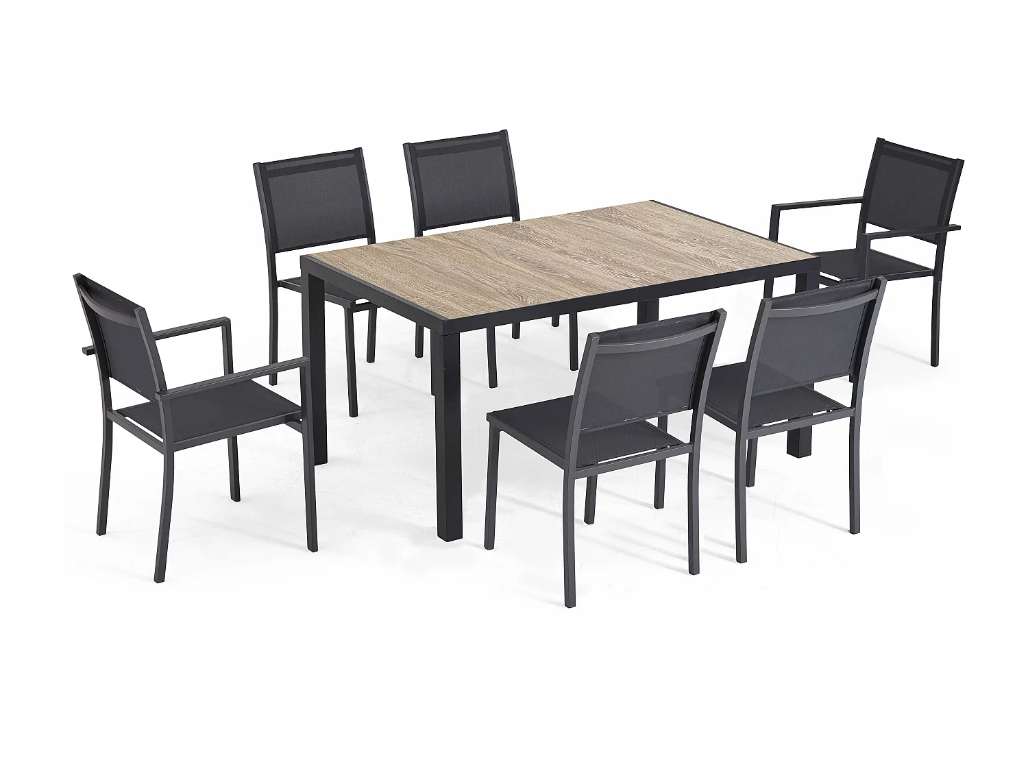 Tuinset met tafel en 6 stoelen van en keramisch hout