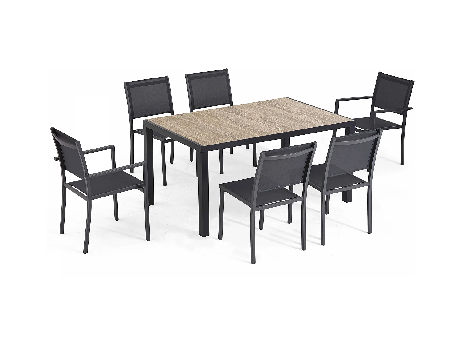 Ensemble table de jardin et 6 chaises en aluminium et céramique bois - Tivoli