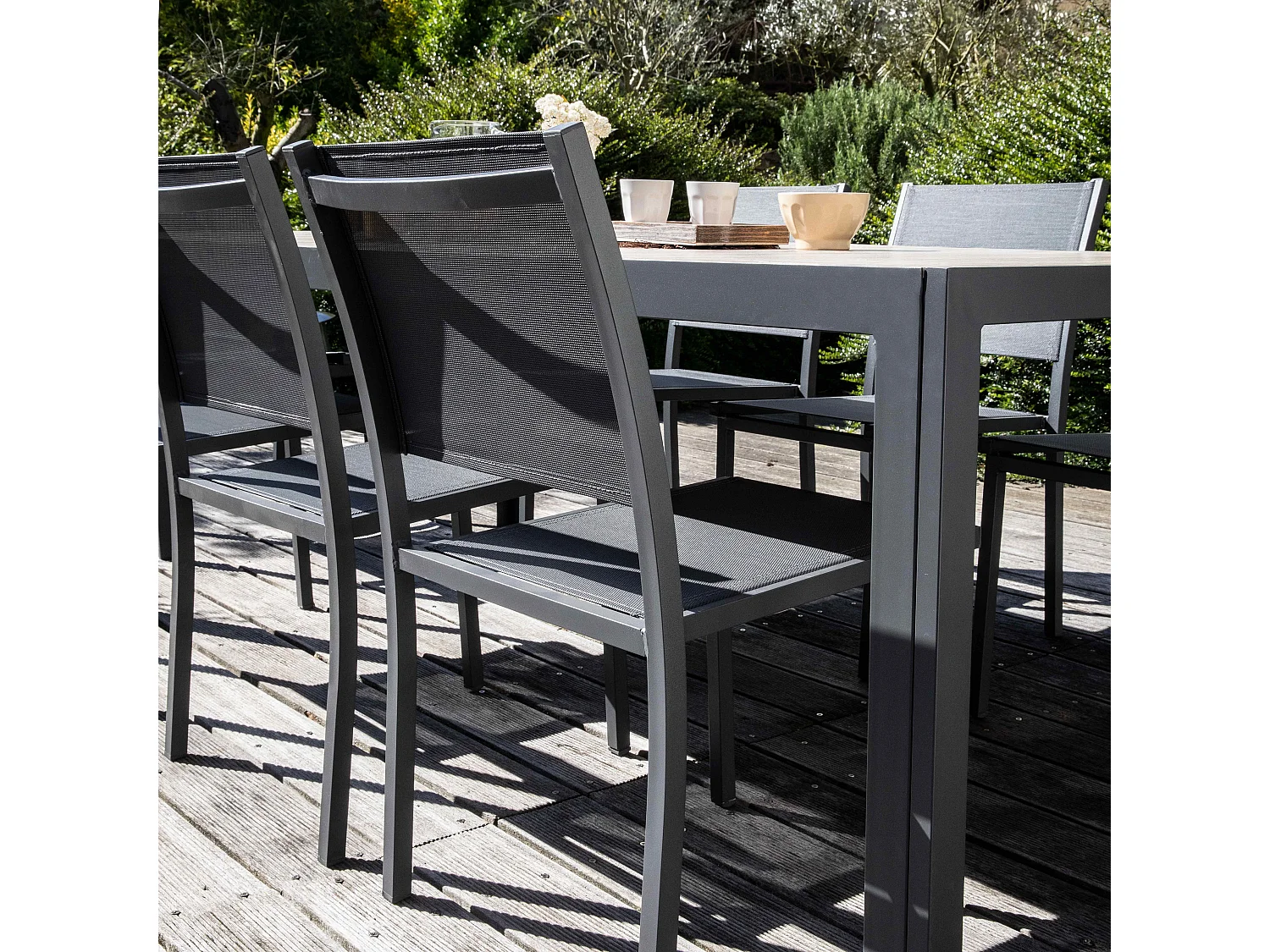 Ensemble table de jardin et 6 chaises en aluminium et céramique bois - Tivoli