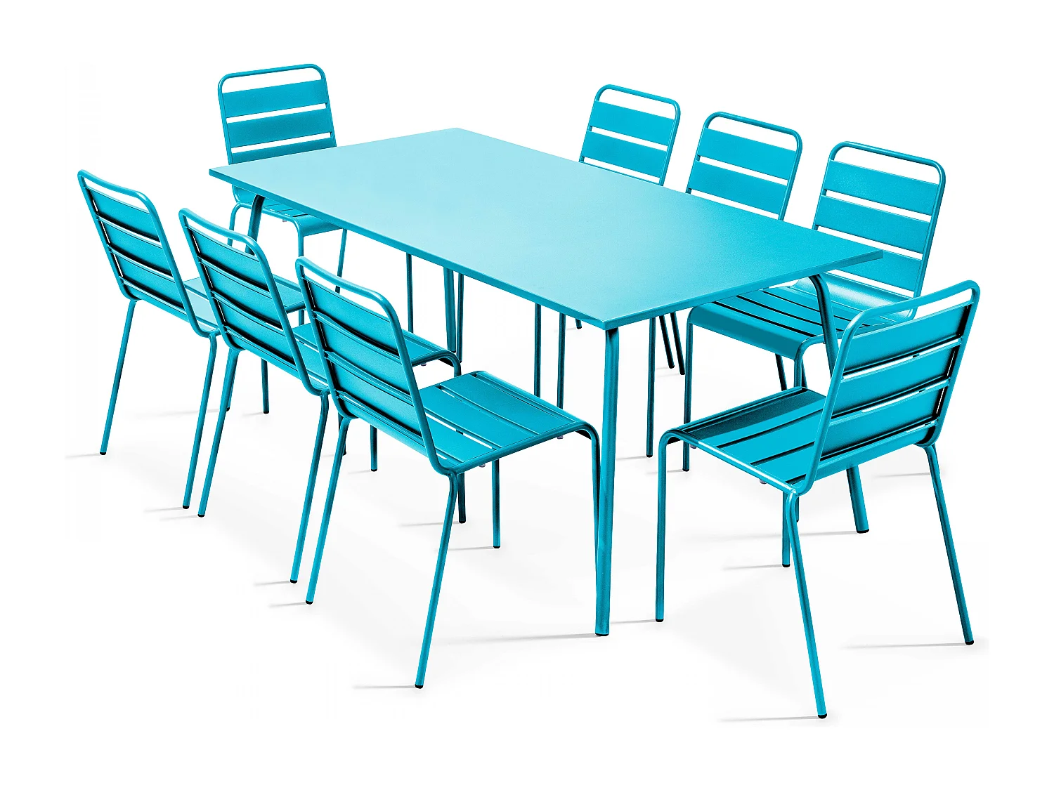 Ensemble table de jardin et 8 chaises en métal bleu - Palavas