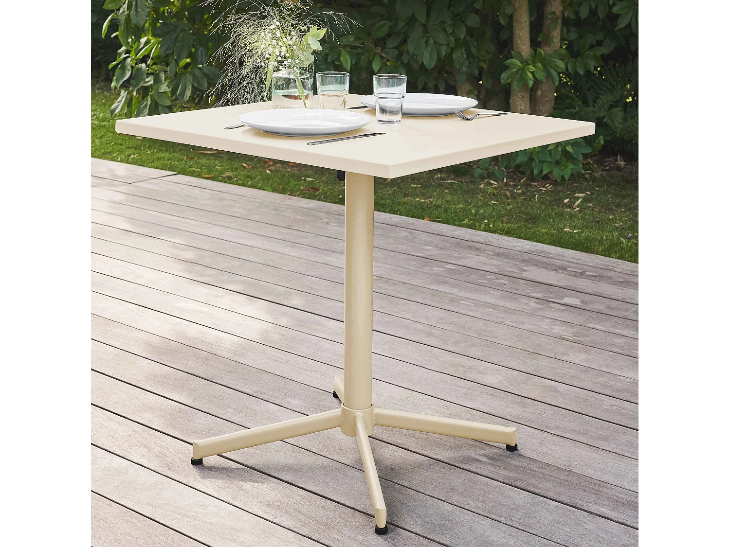Ensemble table carré et 4 chaises en métal ivoire - Palavas