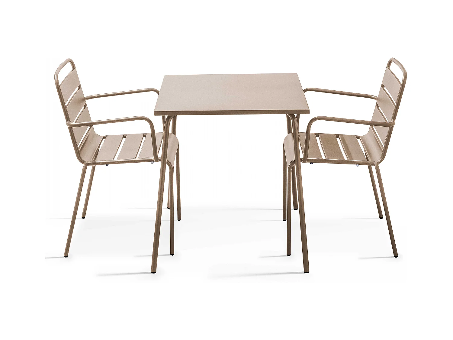 Ensemble table de jardin bistrot et 2 fauteuils acier taupe - Palavas
