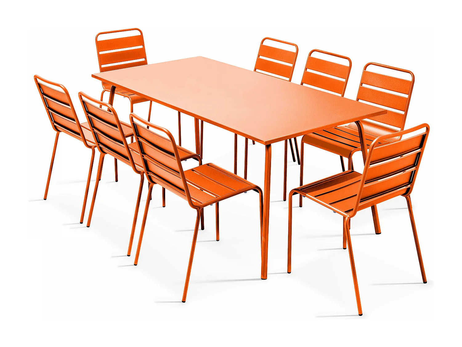 Ensemble table de jardin et 8 chaises en métal orange - Palavas