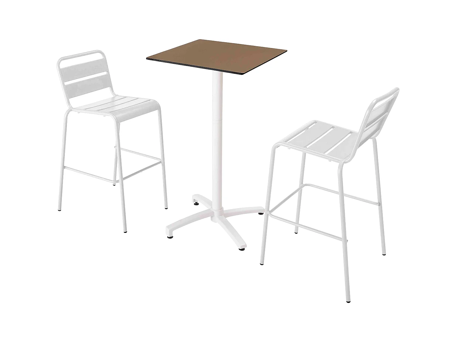 Ensemble table stratifié haute taupe et 2 chaises hautes blanc