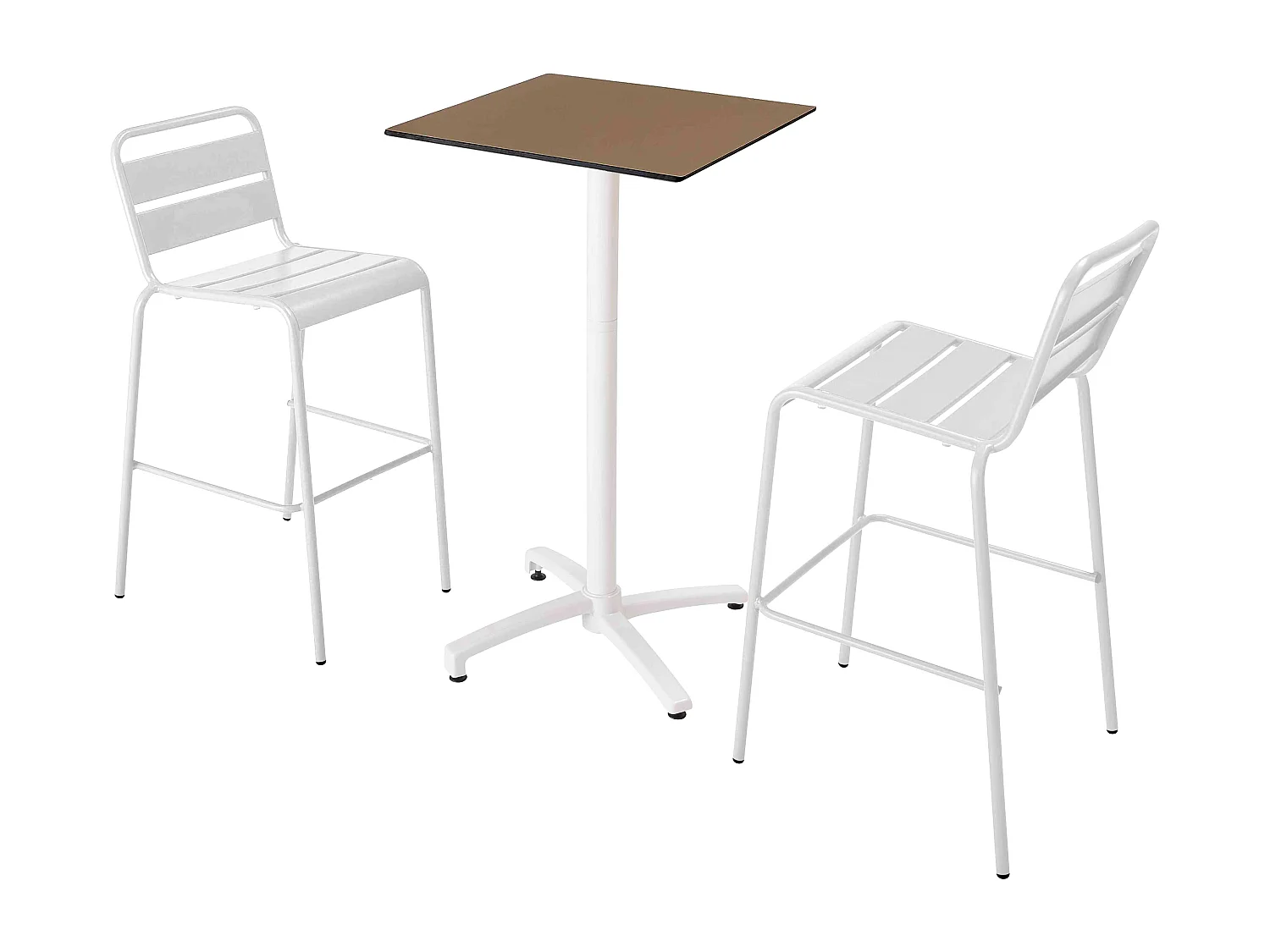 Ensemble table stratifié haute taupe et 2 chaises hautes blanc