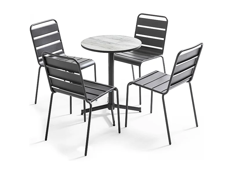 Ensemble de terrasse table ronde et 4 chaises gris - Tivoli