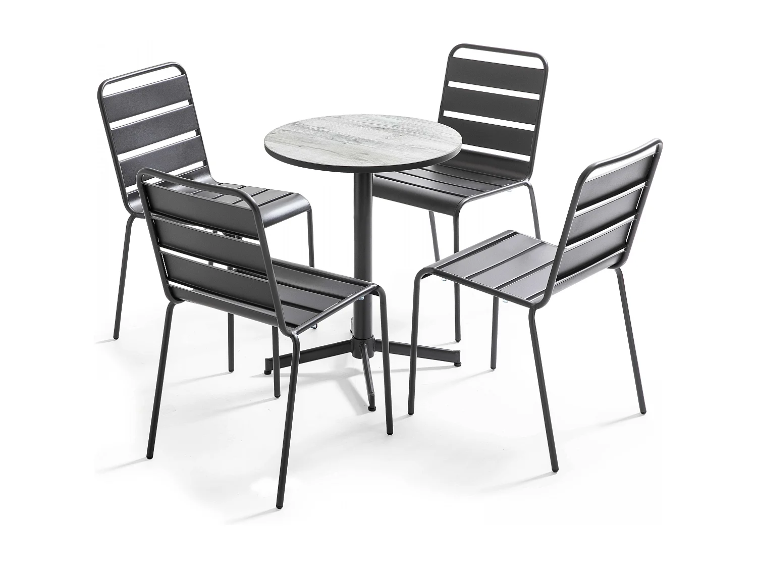 Ensemble de terrasse table ronde et 4 chaises gris - Tivoli