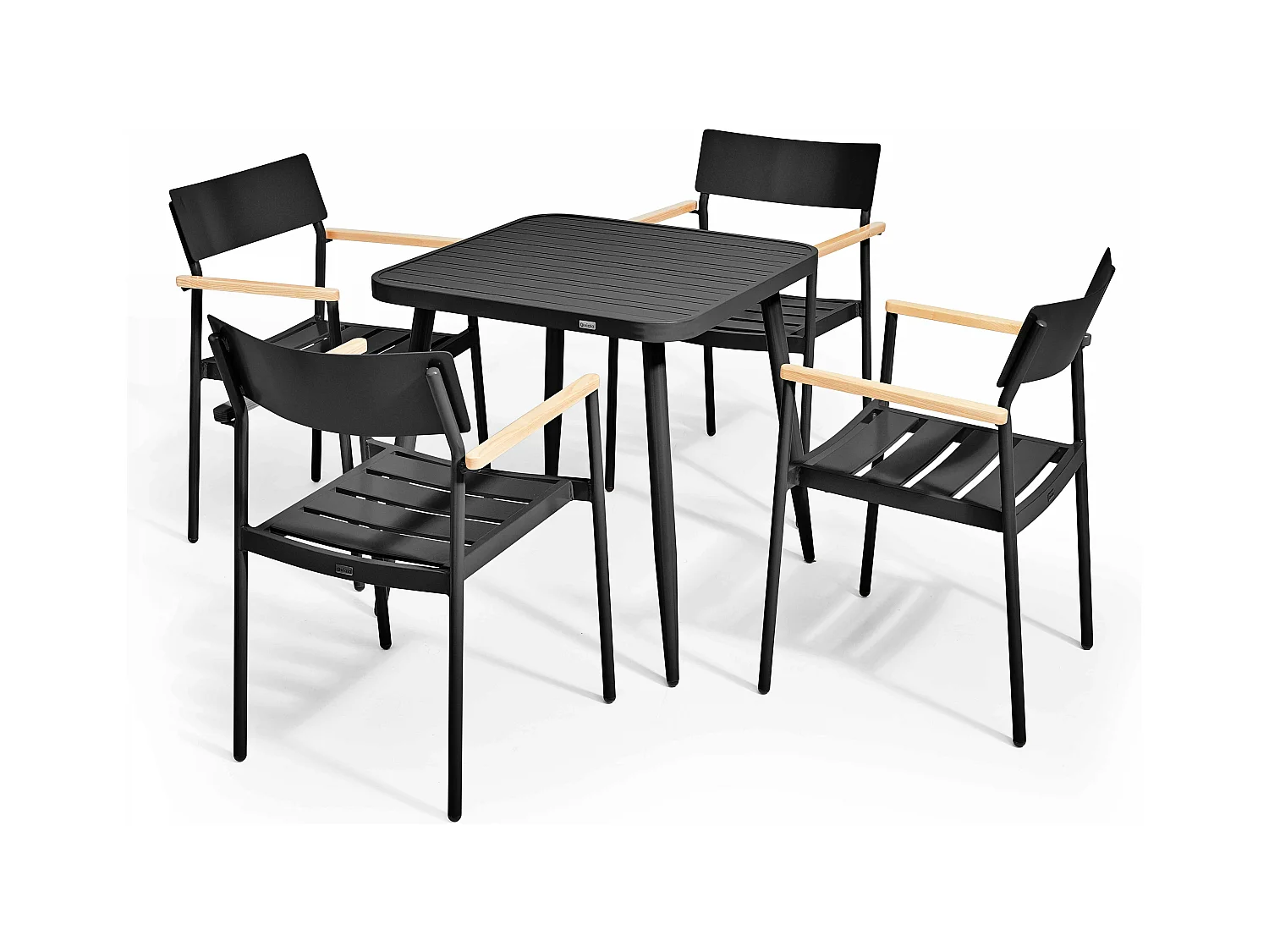 Ensemble table de jardin et 4 fauteuils en aluminium/bois noir