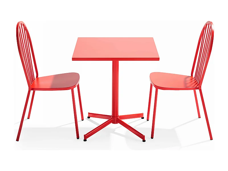 Ensemble table de jardin inclinable et 2 chaises bistrot rouge - Palavas