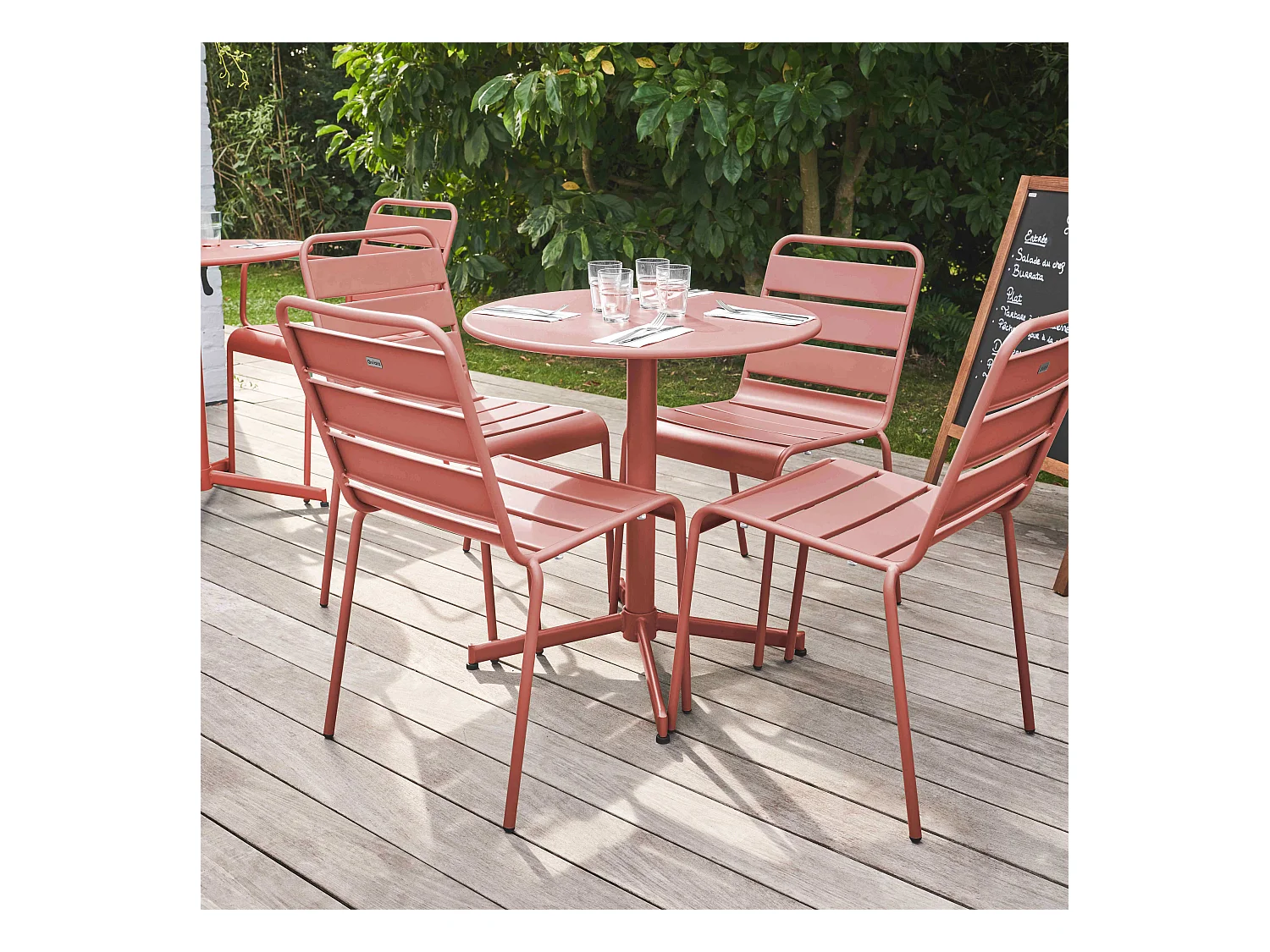 Ensemble table de jardin ronde et 4 chaises en métal argile - Palavas