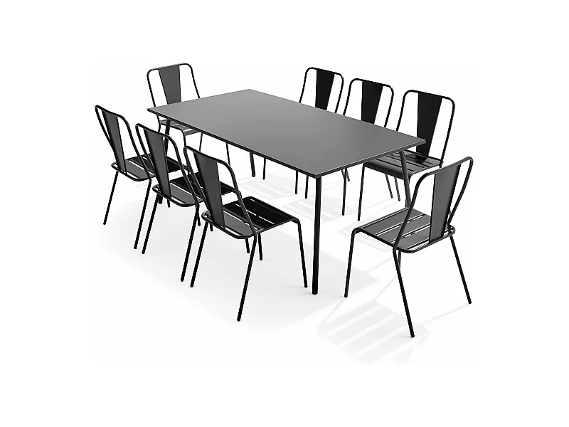 Ensemble table de jardin et 8 chaises bistrot en acier gris - Palavas