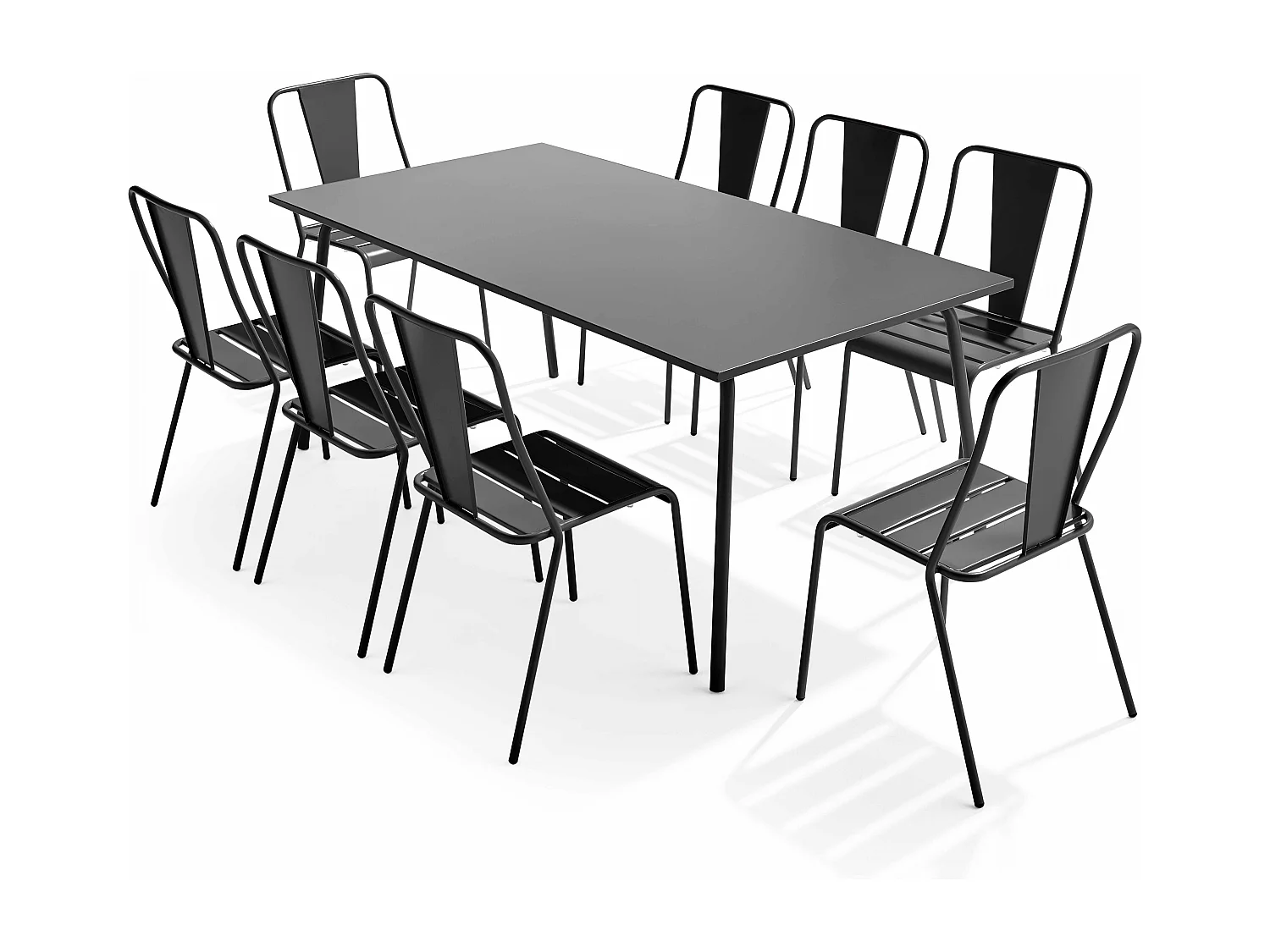 Ensemble table de jardin et 8 chaises bistrot en acier gris - Palavas