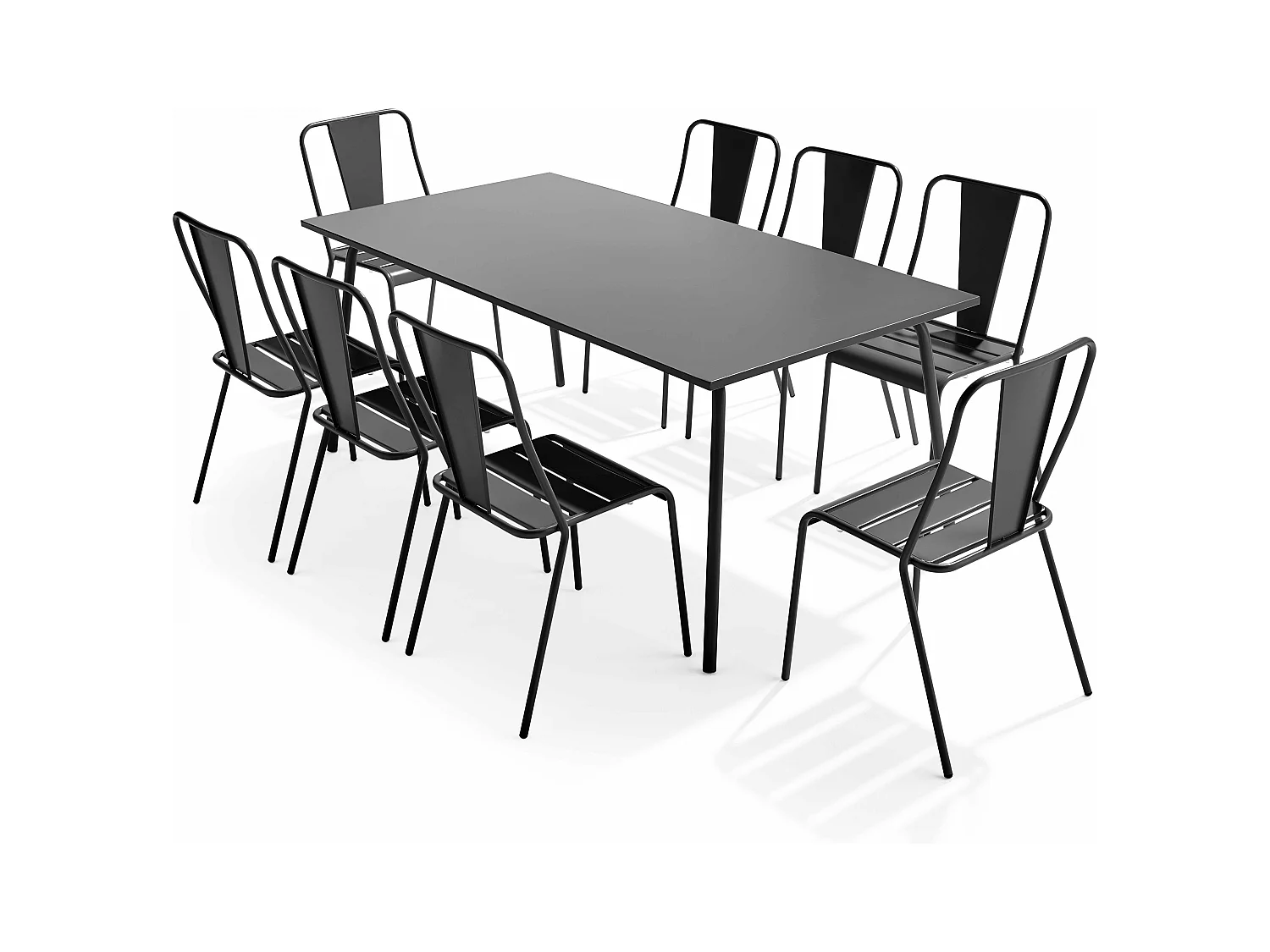 Ensemble table de jardin et 8 chaises bistrot en acier gris - Palavas