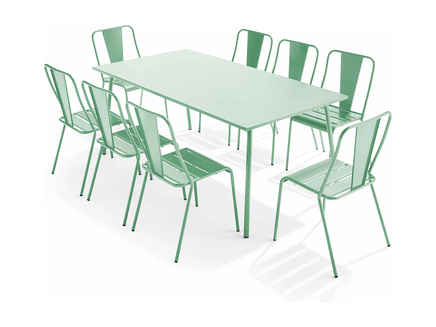 Ensemble table de jardin et 8 chaises bistrot en acier vert sauge - Palavas