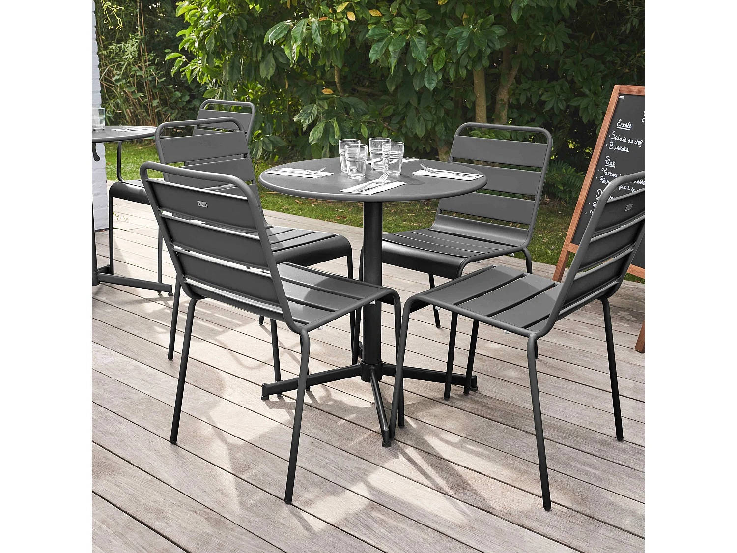 Ensemble table de jardin ronde et 4 chaises anthracite - Palavas