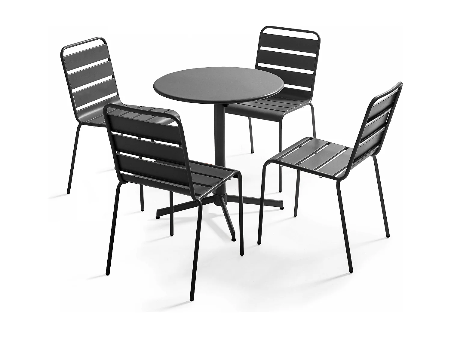 Ensemble table de jardin ronde et 4 chaises anthracite - Palavas